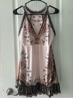 Free People Pink Paisley-Print Halter Mini Dress